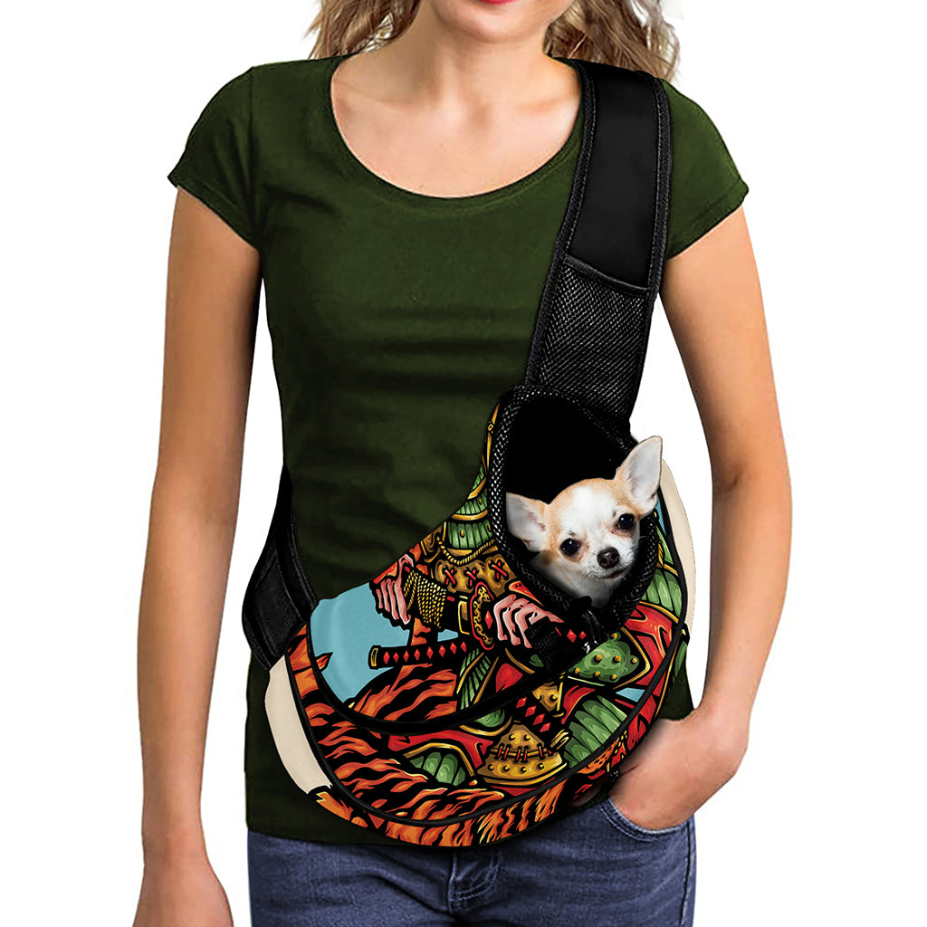 Japanese Samurai And Tiger Print Pet Sling Carrier