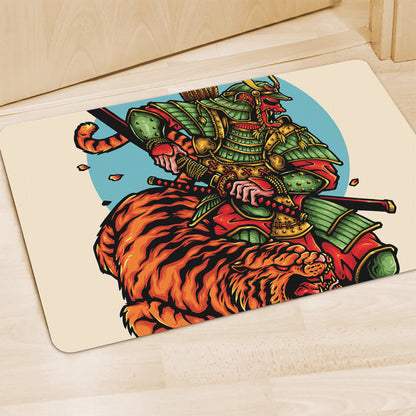Japanese Samurai And Tiger Print Polyester Doormat