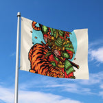 Japanese Samurai And Tiger Print Polyester Flag