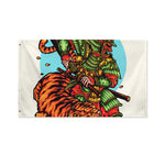 Japanese Samurai And Tiger Print Polyester Flag