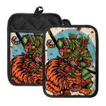Japanese Samurai And Tiger Print Pot Holders With Pocket