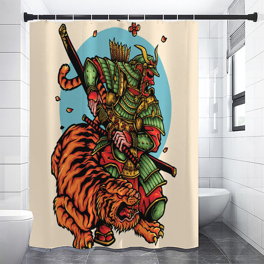Japanese Samurai And Tiger Print Premium Shower Curtain
