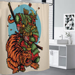 Japanese Samurai And Tiger Print Premium Shower Curtain