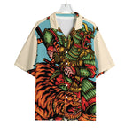 Japanese Samurai And Tiger Print Rayon Hawaiian Shirt
