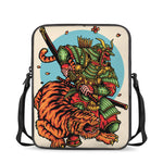 Japanese Samurai And Tiger Print Rectangular Crossbody Bag
