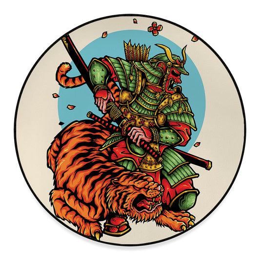 Japanese Samurai And Tiger Print Round Floor Mat
