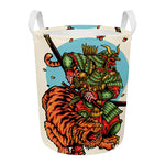 Japanese Samurai And Tiger Print Round Laundry Basket