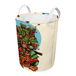 Japanese Samurai And Tiger Print Round Laundry Basket