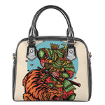 Japanese Samurai And Tiger Print Shoulder Handbag