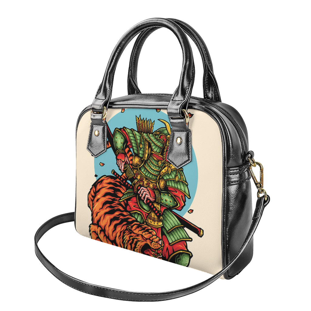 Japanese Samurai And Tiger Print Shoulder Handbag