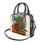 Japanese Samurai And Tiger Print Shoulder Handbag