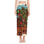 Japanese Samurai And Tiger Print Side Slit Maxi Skirt