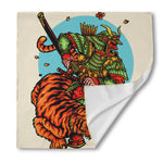 Japanese Samurai And Tiger Print Silk Bandana
