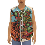 Japanese Samurai And Tiger Print Sleeveless Baseball Jersey