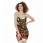 Japanese Samurai And Tiger Print Sleeveless Bodycon Dress