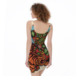 Japanese Samurai And Tiger Print Sleeveless Bodycon Dress