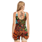 Japanese Samurai And Tiger Print Sleeveless One Piece Swimsuit