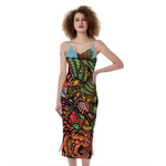 Japanese Samurai And Tiger Print Slim Fit Midi Cami Dress