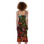Japanese Samurai And Tiger Print Slim Fit Midi Cami Dress