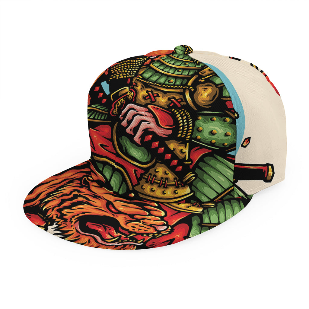 Japanese Samurai And Tiger Print Snapback Cap