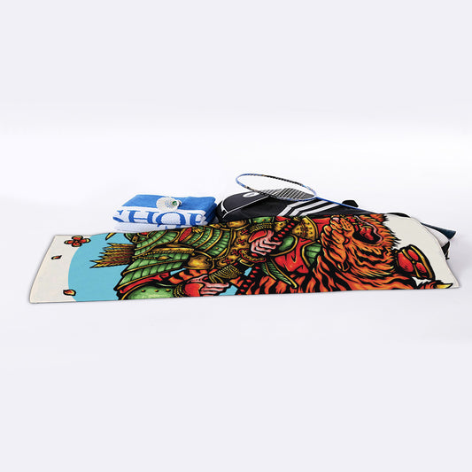 Japanese Samurai And Tiger Print Sports Towel