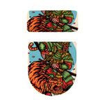 Japanese Samurai And Tiger Print Toilet Lid And Tank Cover Set