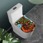 Japanese Samurai And Tiger Print Toilet Lid Cover