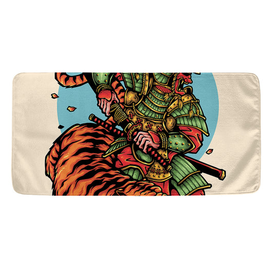 Japanese Samurai And Tiger Print Towel