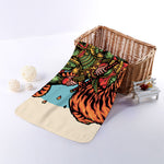 Japanese Samurai And Tiger Print Towel