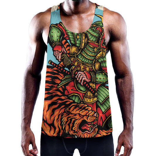 Japanese Samurai And Tiger Print Training Tank Top