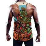 Japanese Samurai And Tiger Print Training Tank Top
