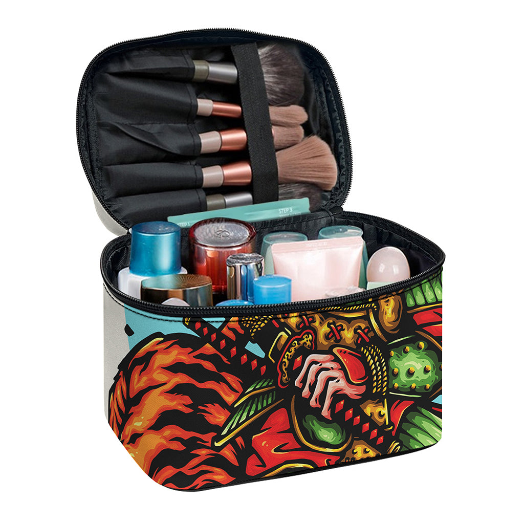 Japanese Samurai And Tiger Print Travel Makeup Bag