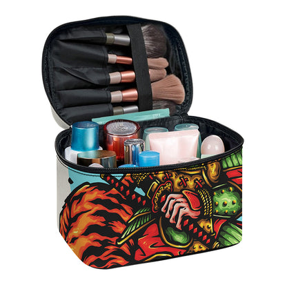 Japanese Samurai And Tiger Print Travel Makeup Bag