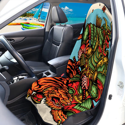 Japanese Samurai And Tiger Print Waterproof Car Seat Cover