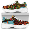 Japanese Samurai And Tiger Print White Chunky Shoes
