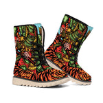 Japanese Samurai And Tiger Print Winter Boots