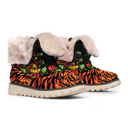 Japanese Samurai And Tiger Print Winter Boots