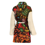 Japanese Samurai And Tiger Print Women's Bathrobe