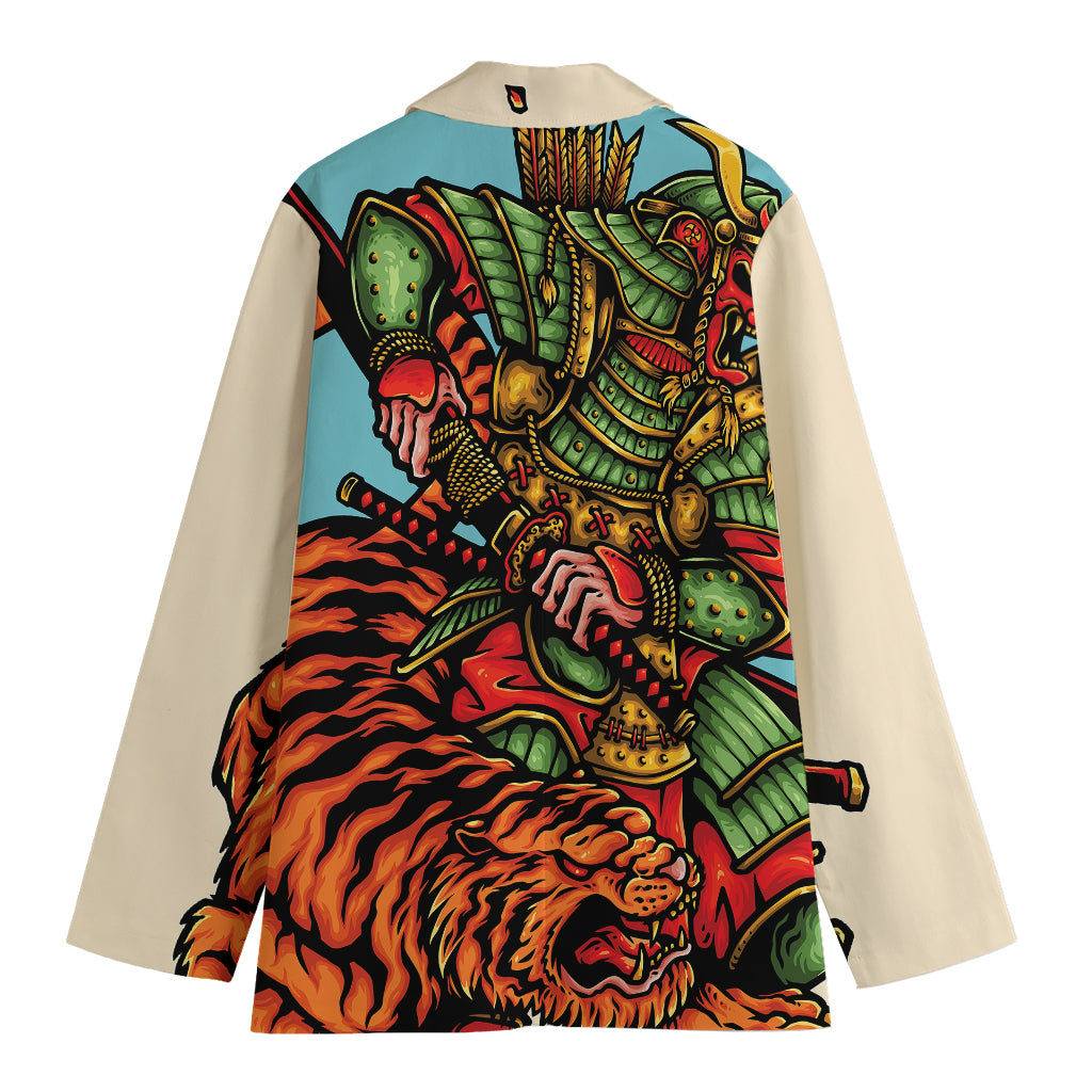 Japanese Samurai And Tiger Print Women's Blazer