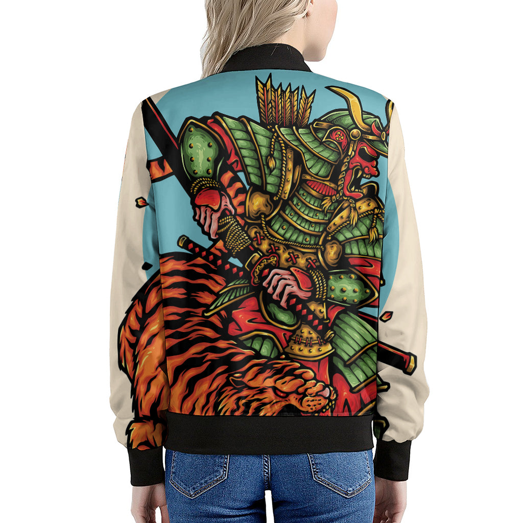 Japanese Samurai And Tiger Print Women's Bomber Jacket
