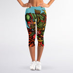 Japanese Samurai And Tiger Print Women's Capri Leggings