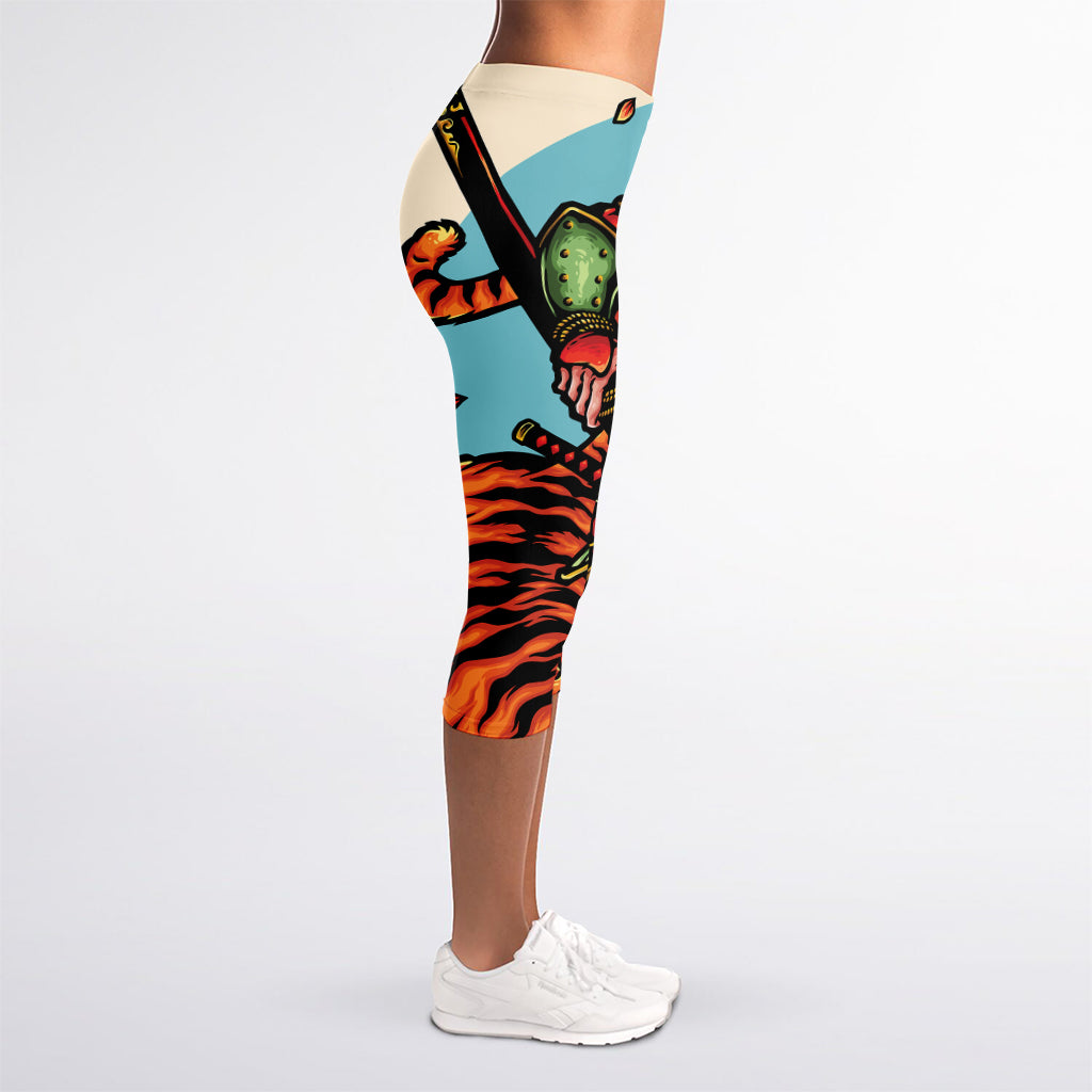 Japanese Samurai And Tiger Print Women's Capri Leggings
