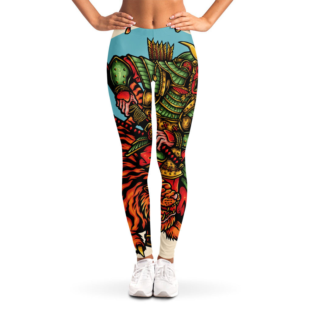 Japanese Samurai And Tiger Print Women's Leggings