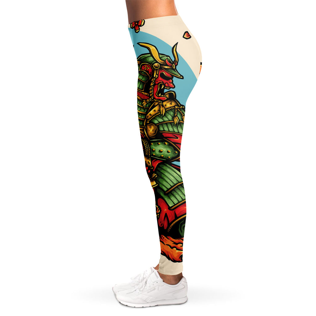 Japanese Samurai And Tiger Print Women's Leggings