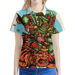 Japanese Samurai And Tiger Print Women's Polo Shirt