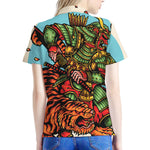 Japanese Samurai And Tiger Print Women's Polo Shirt