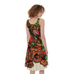 Japanese Samurai And Tiger Print Women's Sleeveless Dress