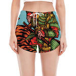 Japanese Samurai And Tiger Print Women's Split Running Shorts
