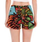 Japanese Samurai And Tiger Print Women's Split Running Shorts