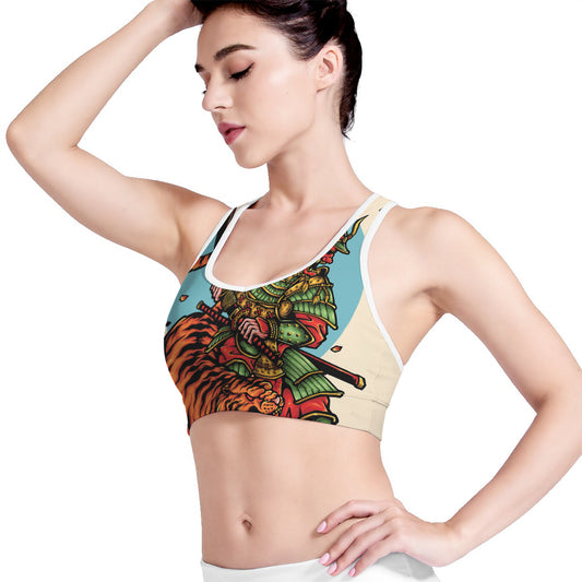 Japanese Samurai And Tiger Print Women's Sports Bra